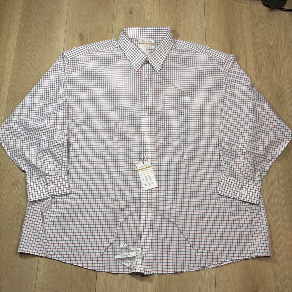 Roundtree & Yorke Gold Label Big Man Shirt 20 34/35 Non-Iron Cotton Check Red